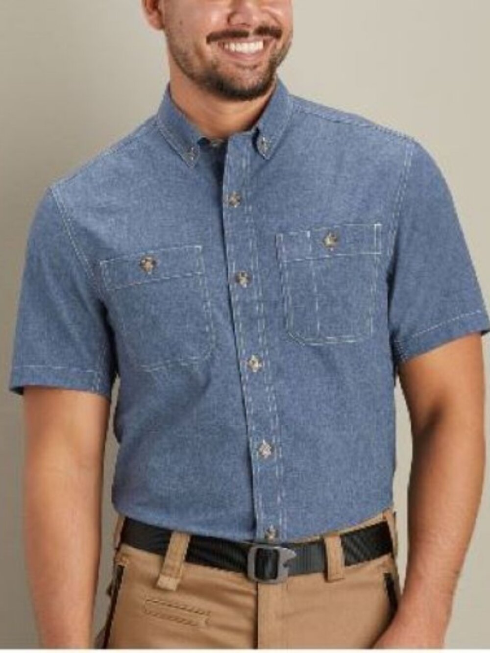 Duluth Trading Co Men L Tall LT Alaskan Hardgear Performance Shirt Blue Button